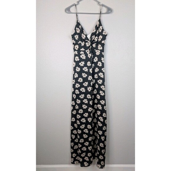 NWT Dee Elly Womens Floral Black Maxi Calf Tiered Dress Size Small Cut Out 138 - Picture 1 of 9